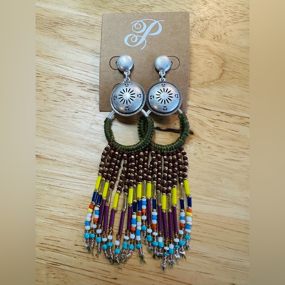Silver and Multicolor Beaded Dangle Earrings